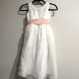 US Angels Flower Girl Dress - white with pink sash. Girls 6x.